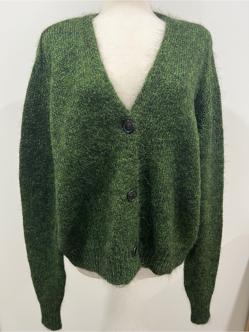 Isabel Marant Green Fuzzy V-Neck Button Cardigan